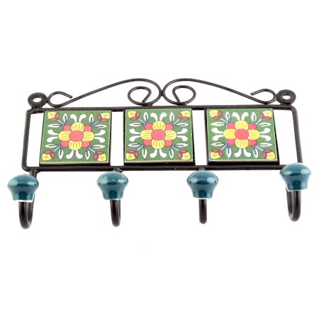 Forest Green And Yellow Floral Tiles Hooks